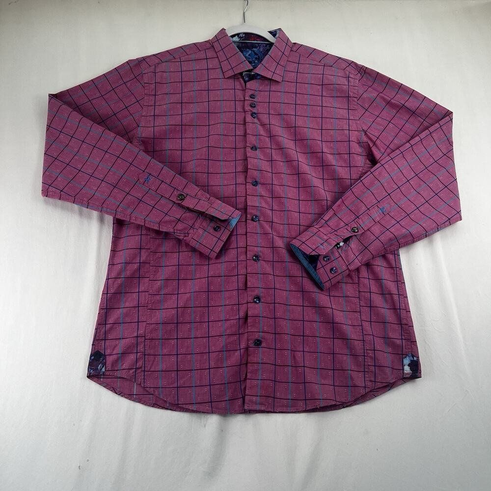 Au Noir Pink Windowpane Button Up Shirt Men’s Size 5 Large Cotton